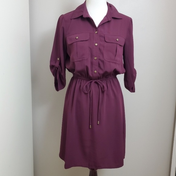 Vanity Women’s roll tab sleeve belted Shirtdress Sz M - Picture 4 of 7
